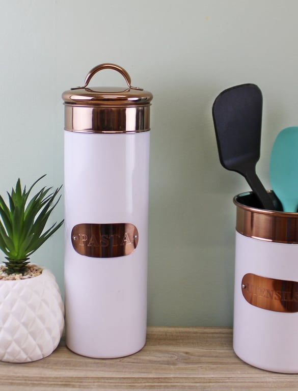 Stainless Steel Pasta Tin with Copper Lid - Kitchen Storage Container
