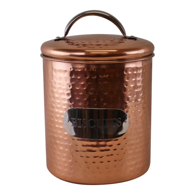 Hammered Copper Effect Biscuit Tin - Airtight Stainless Steel Storage Container 17x14cm