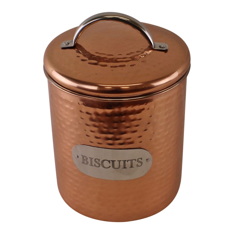 Hammered Copper Effect Biscuit Tin - Airtight Stainless Steel Storage Container 17x14cm