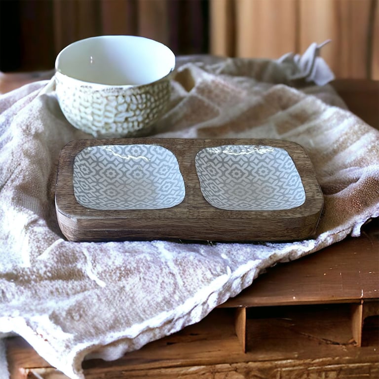 Wood Enamel Snack Bowls - Rustic & Stylish Home Decor Dining Ware