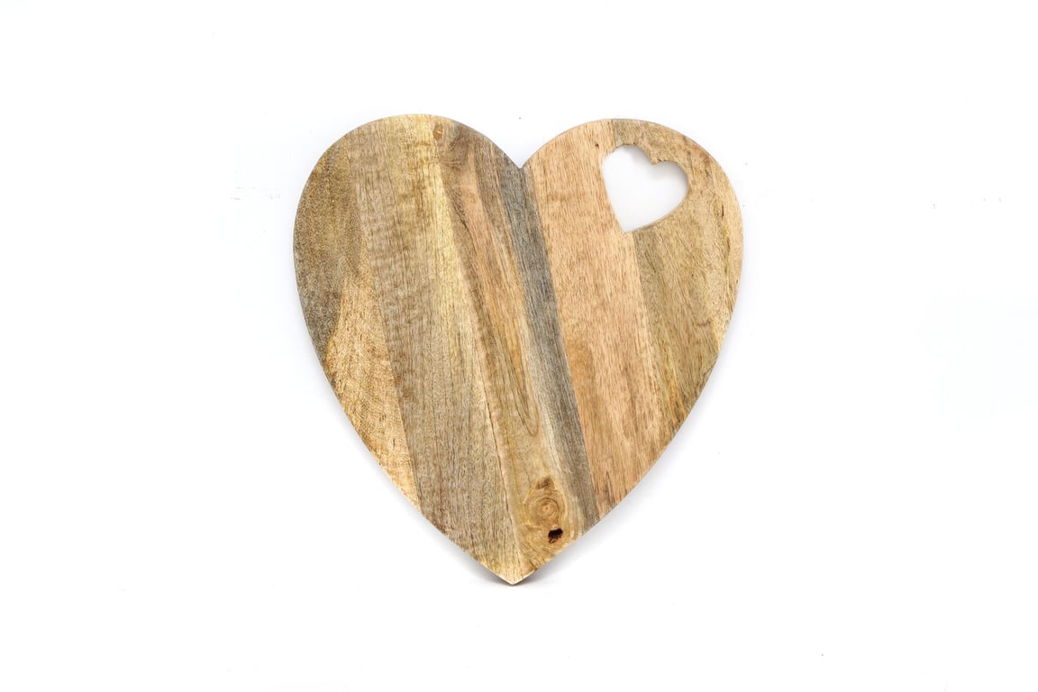 Heart Shaped Rustic Wooden Chopping Board 40cm - Dark Stained Natural Wood Cutting Board
