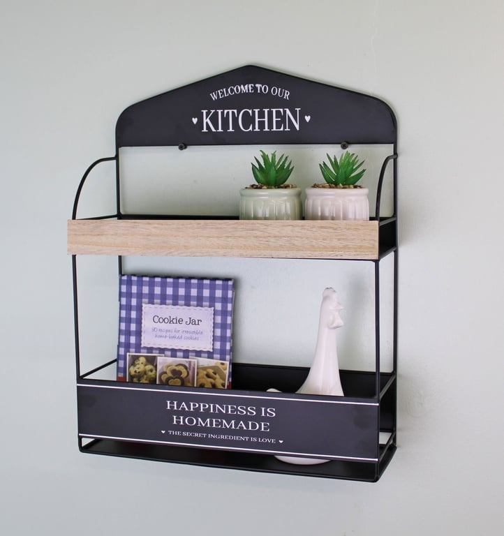 Decorative Wall Hanging Kitchen Shelving Unit - Iron MDF Storage for Kitchen Accessories