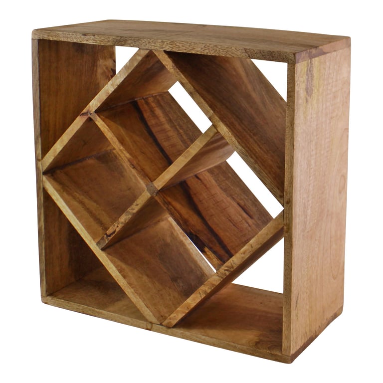 Mango Wood Wine Rack - Diamond Shaped 4 Bottle Holder