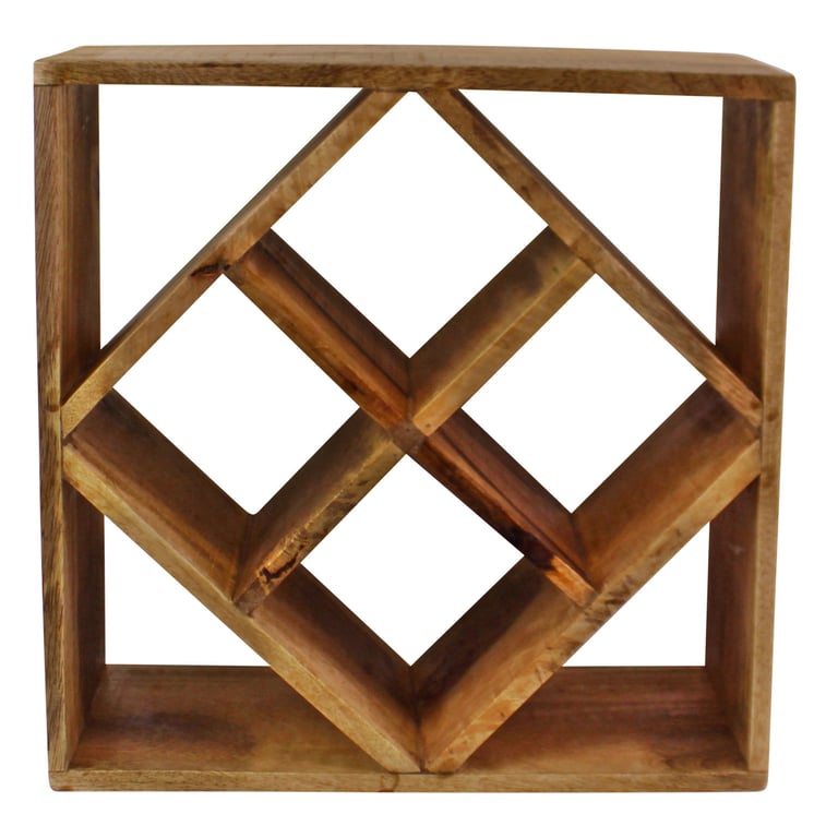 Mango Wood Wine Rack - Diamond Shaped 4 Bottle Holder