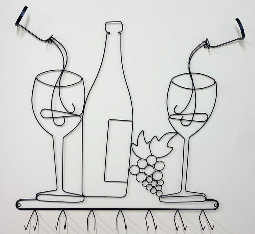 Black Wire Wine Bottle & Glass Holder - Wall Mounted Wine Storage Rack