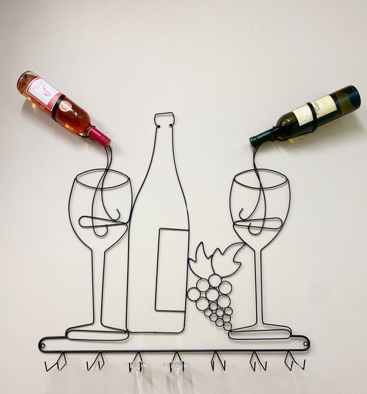 Black Wire Wine Bottle & Glass Holder - Wall Mounted Wine Storage Rack