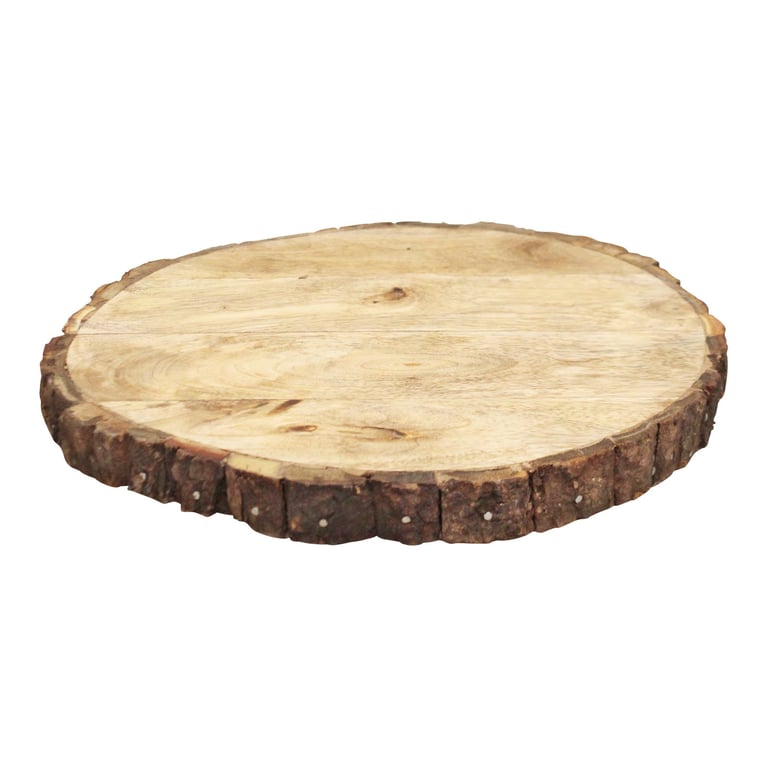 Round Wooden Bark Design Chopping/Serving Board - 30cm Food Safe Rustic Wood Board