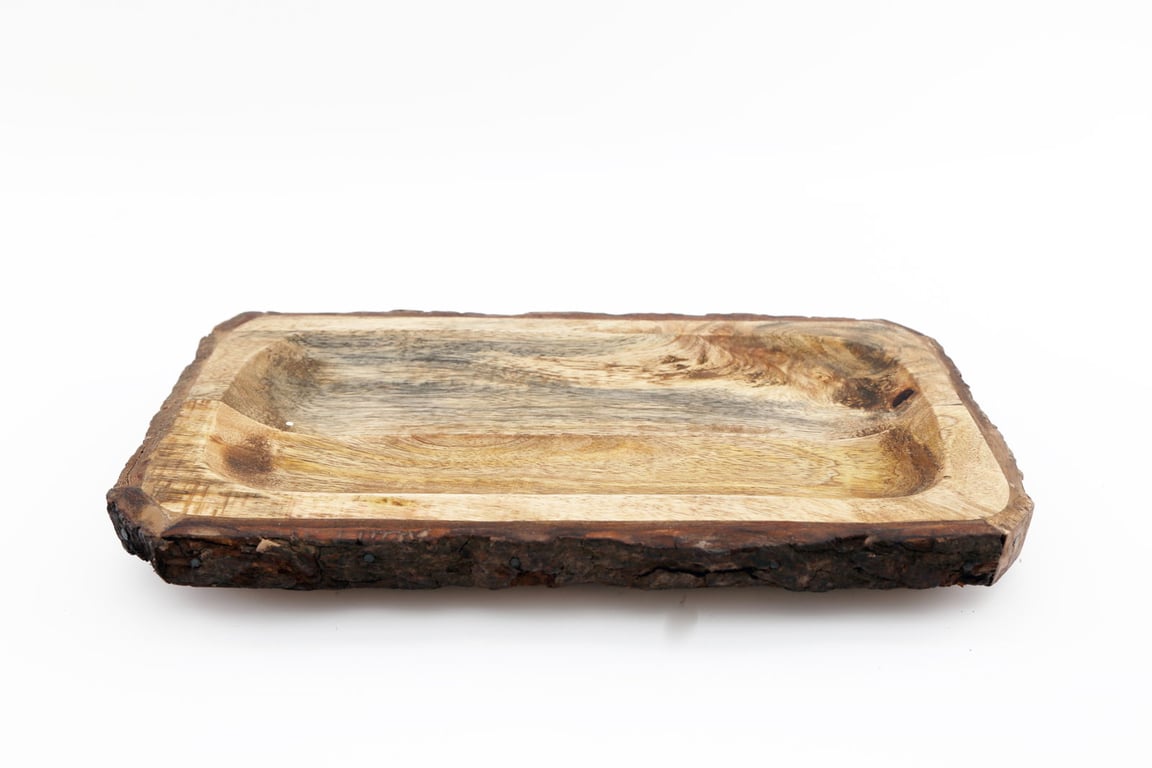 Rustic Wooden Platter Tray with Bark Edging - Charcuterie & Dessert Serving Board