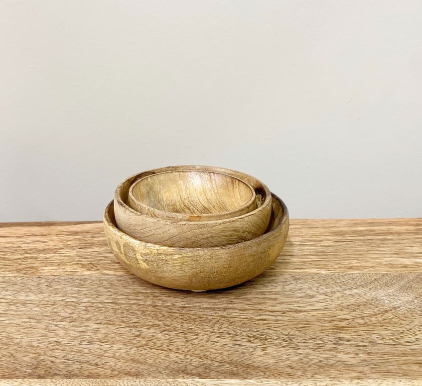 Mango Wood Round Bowls Three Piece Set - Nesting Kitchenware Home Decor