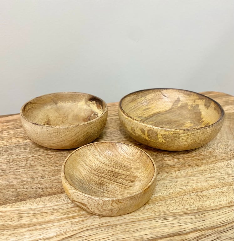 Mango Wood Round Bowls Three Piece Set - Nesting Kitchenware Home Decor