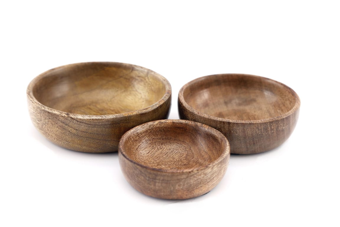Mango Wood Round Bowls Three Piece Set - Nesting Kitchenware Home Decor