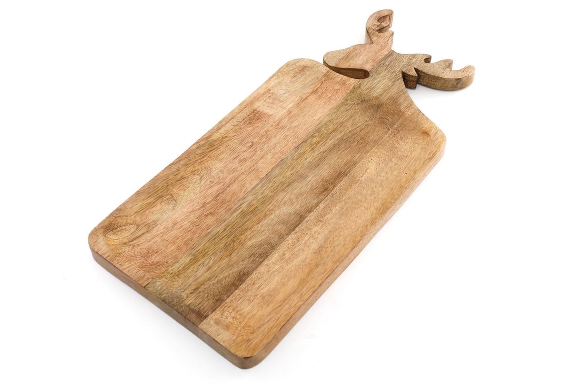 Natural Wooden Deer Chopping Board 45cm - Carved Stag Head Design Home Decor Kitchen Cutting Board