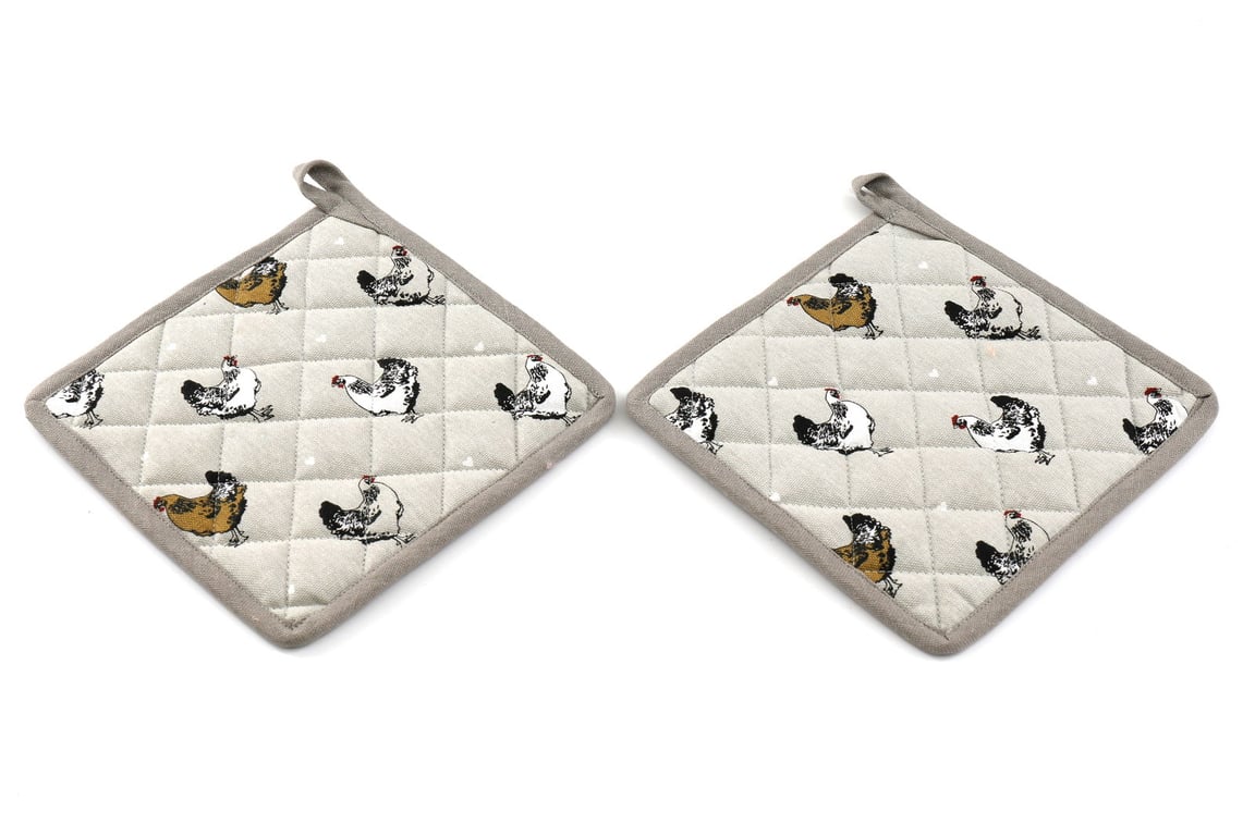 Cotton Pot Holders - Chicken Print Design - Kitchen Accessories