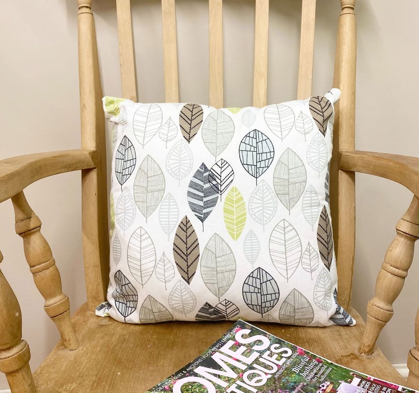 Contemporary Green Leaf Print 37cm Scatter Cushion with Removable Cover