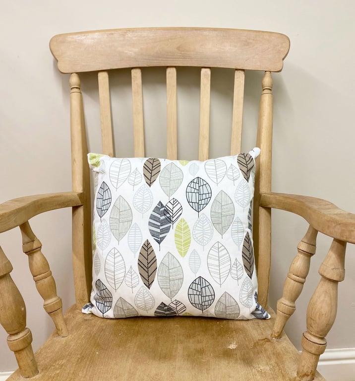 Contemporary Green Leaf Print 37cm Scatter Cushion with Removable Cover