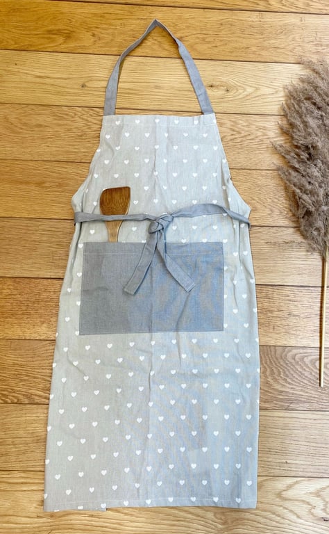 Grey Heart Print Cotton Pinafore Kitchen Apron
