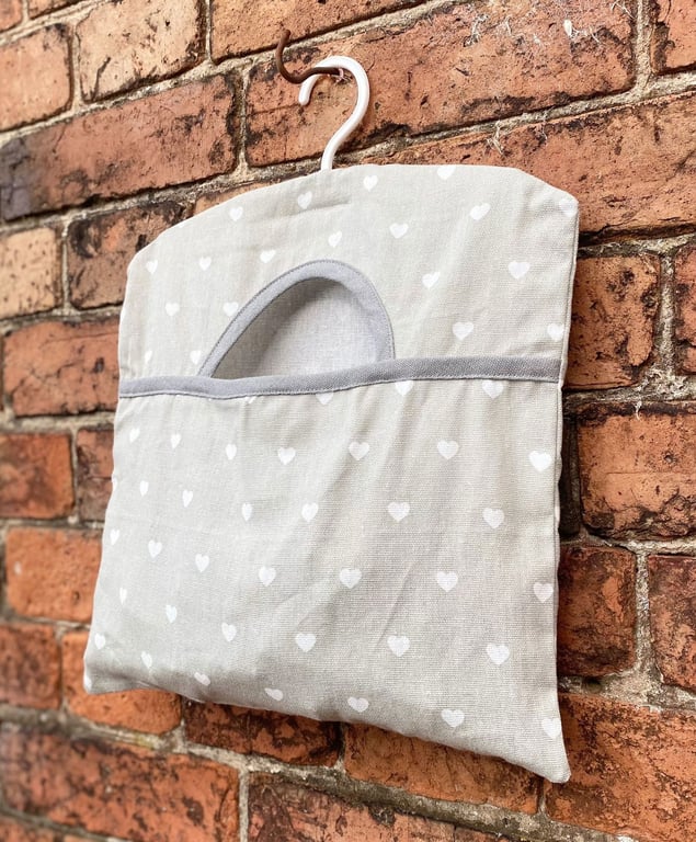 Cotton Peg Bag with Grey Heart Design - Country Kitchen Storage Solution