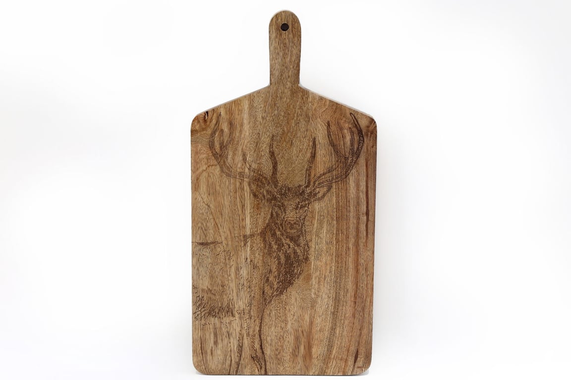 Engraved Stag Head Natural Wood Chopping Board - Home Decor Kitchen Accessory