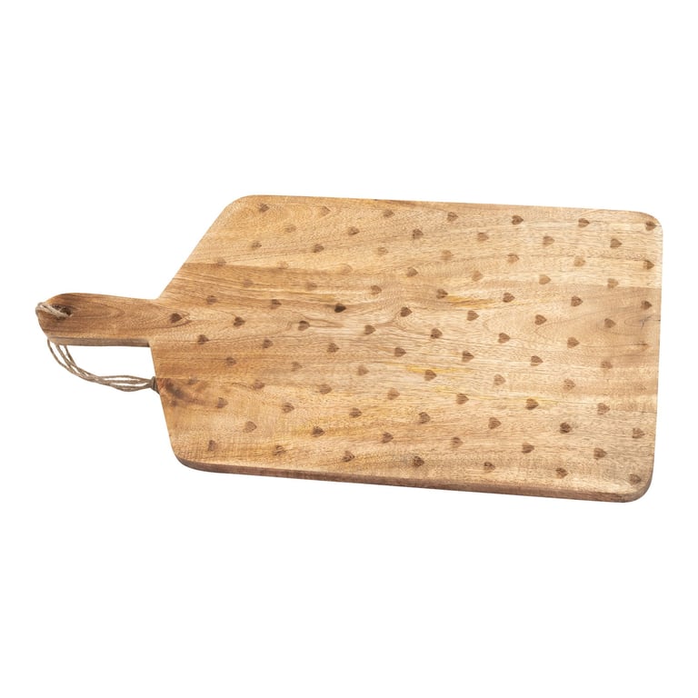 Hearts Wooden Chopping Board - Rustic Kitchen Cutting Board with Hanging Handle
