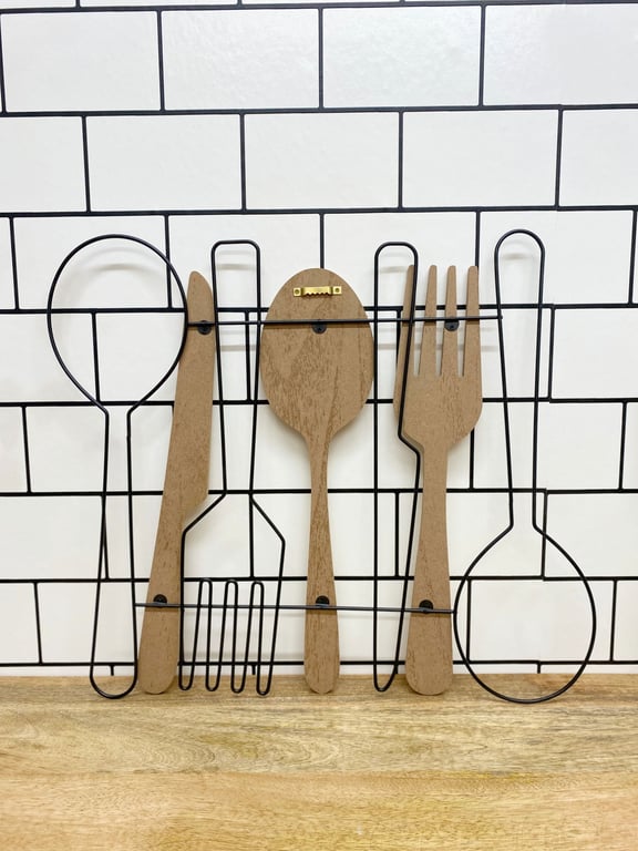 Stylish Spoon Fork & Knife Wall Decoration (45cm) - MDF Wall Art for Kitchen Decor