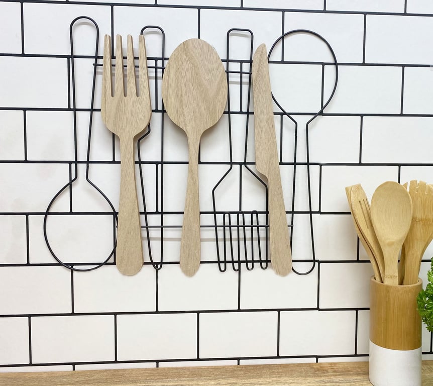 Stylish Spoon Fork & Knife Wall Decoration (45cm) - MDF Wall Art for Kitchen Decor