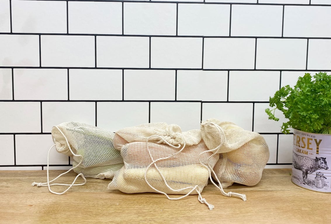 Reusable Cotton Produce Bags - Pack of 3 Eco-Friendly Fruit & Veggie Storage Bags