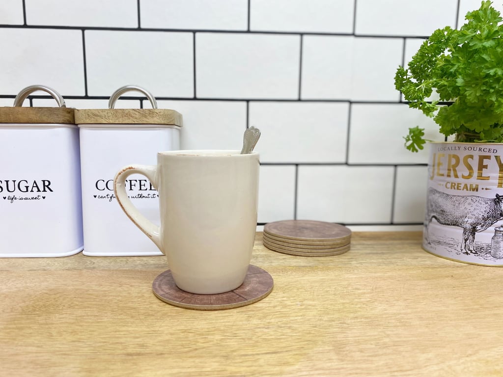 Set of Six Wood Effect Cork Coasters - Stylish Home Decor Set