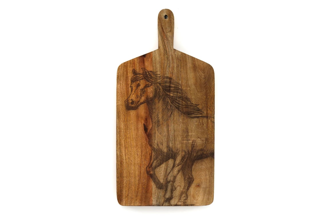 Natural Wood Engraved Horse Chopping Board with Jute Loop Handle