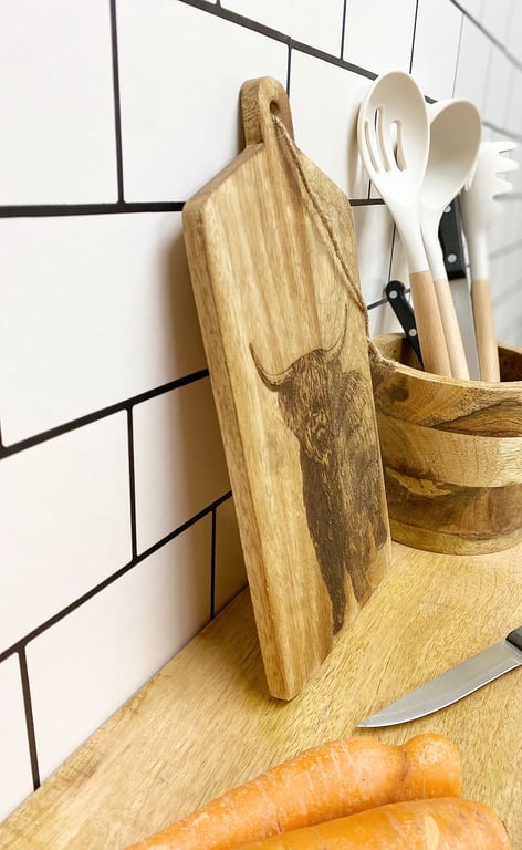 Highland Cow Engraved Mango Wood Cheese Board
