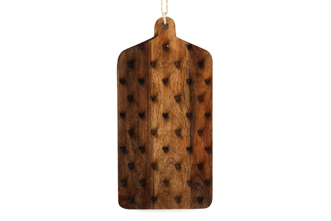 Mango Wood Engraved Hearts Design Cheese Board with Jute Loop