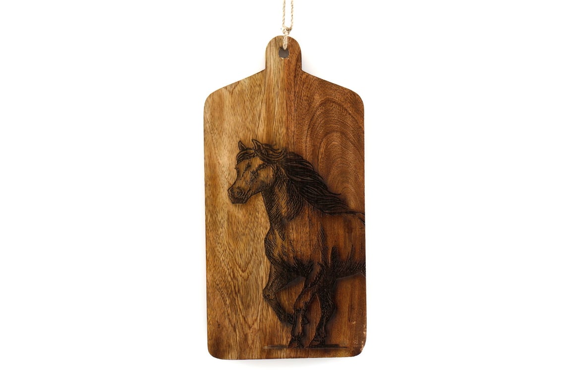Mango Wood Horse Engraved Cheese Board - Rustic Home Decor Gift