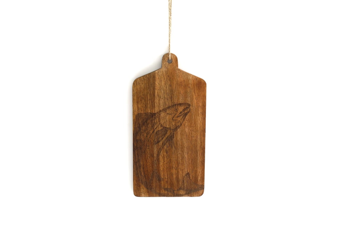 Mango Wood Salmon Engraved Cheese Board - Handcrafted Home Decor Gift