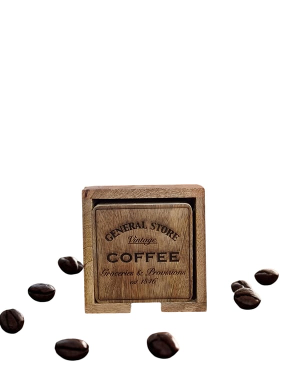 Wooden Coffee Coasters Set - Rustic Kitchen Home Decor from General Store