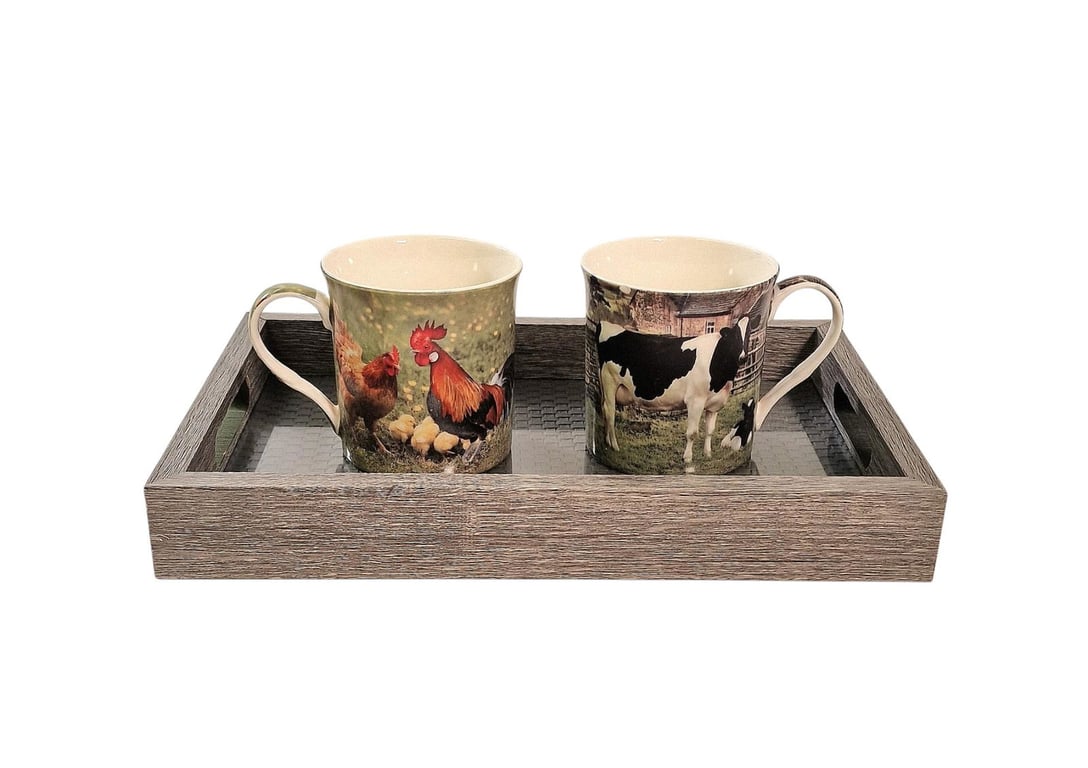 Grey Weave Glass Bottomed Trays - Set of 3 Serving Trays for Drinks and Breakfast in Bed
