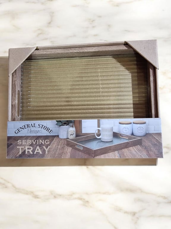 Solid Wood Ribbed Glass Kitchen Tray 30x40cm - Stylish Home Decor