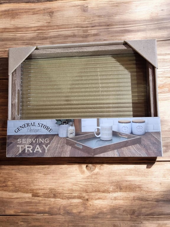 Solid Wood Ribbed Glass Kitchen Tray 30x40cm - Stylish Home Decor