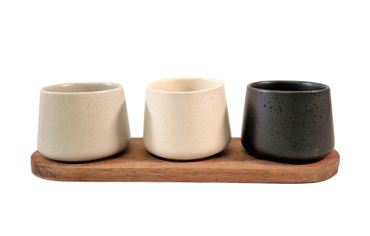 Acacia Wooden Tray Tapas Bowls Set - Stone Effect Giftware