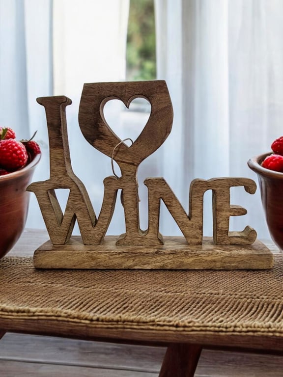 I Love Wine Wooden Decoration 31cm - High Quality Kitchen Sign for Wine Lovers and Home Decor