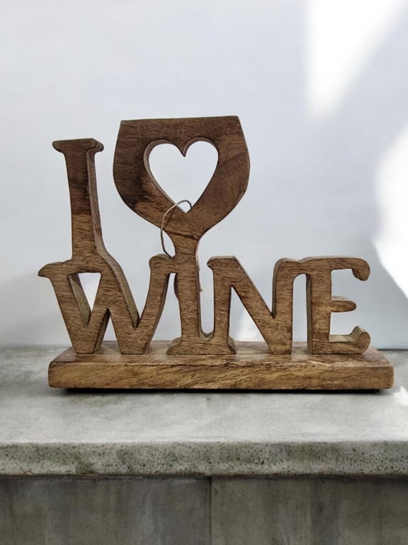 I Love Wine Wooden Decoration 31cm - High Quality Kitchen Sign for Wine Lovers and Home Decor