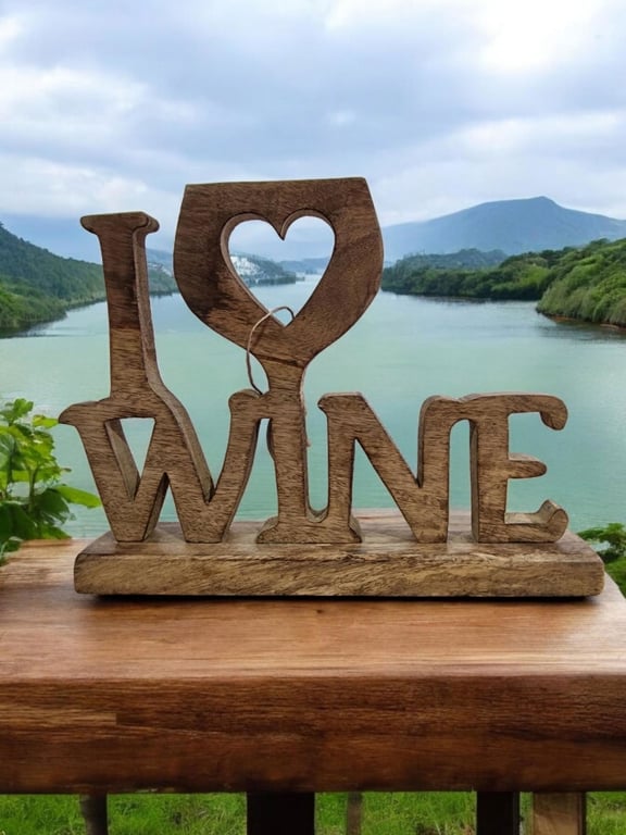 I Love Wine Wooden Decoration 31cm - High Quality Kitchen Sign for Wine Lovers and Home Decor