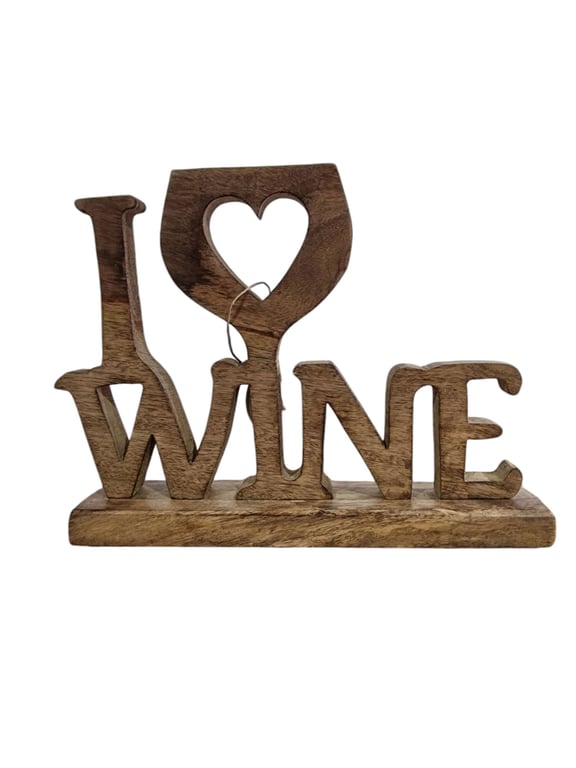 I Love Wine Wooden Decoration 31cm - High Quality Kitchen Sign for Wine Lovers and Home Decor
