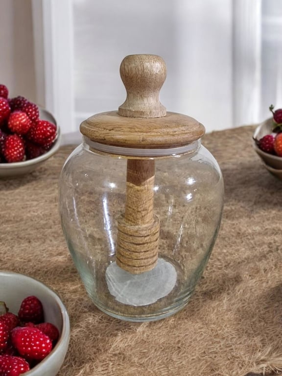 Glass Honey Jar with Handy Mixer and Applicator - Kitchen Decor