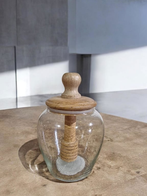 Glass Honey Jar with Handy Mixer and Applicator - Kitchen Decor