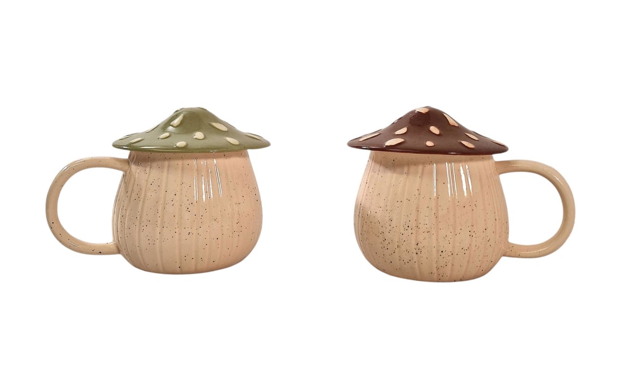 Ceramic Mushroom Shape Mug Set With Lid - Insulated Tea Warmer Coffee Mugs
