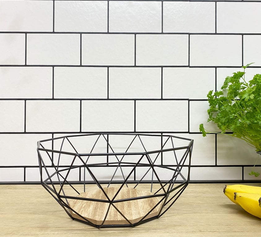 Geometric Black Wire Storage Bowl - 26cm Metal Design Home Decor