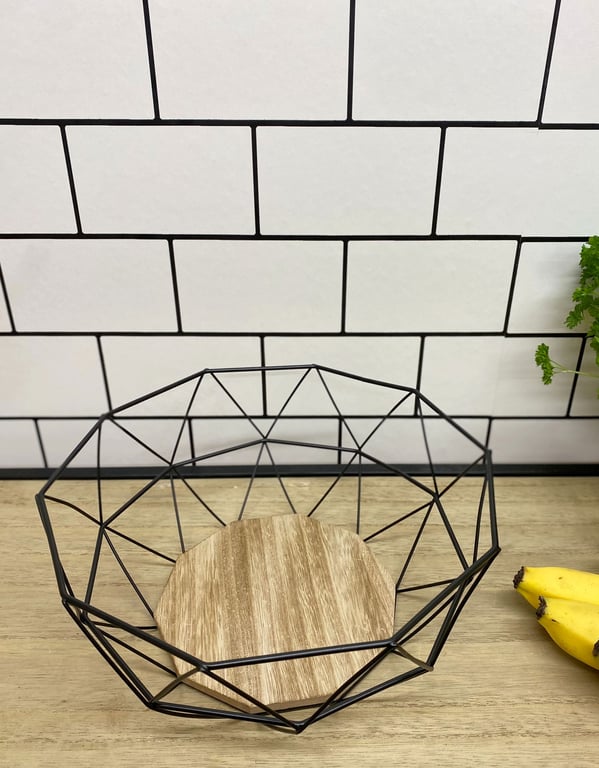 Geometric Black Wire Storage Bowl - 26cm Metal Design Home Decor