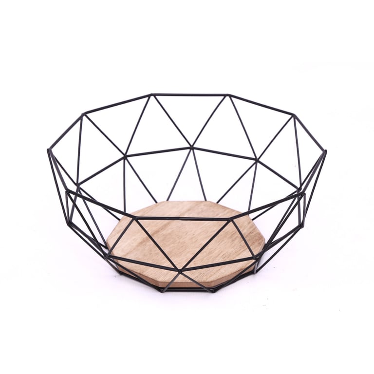 Geometric Black Wire Storage Bowl - 26cm Metal Design Home Decor