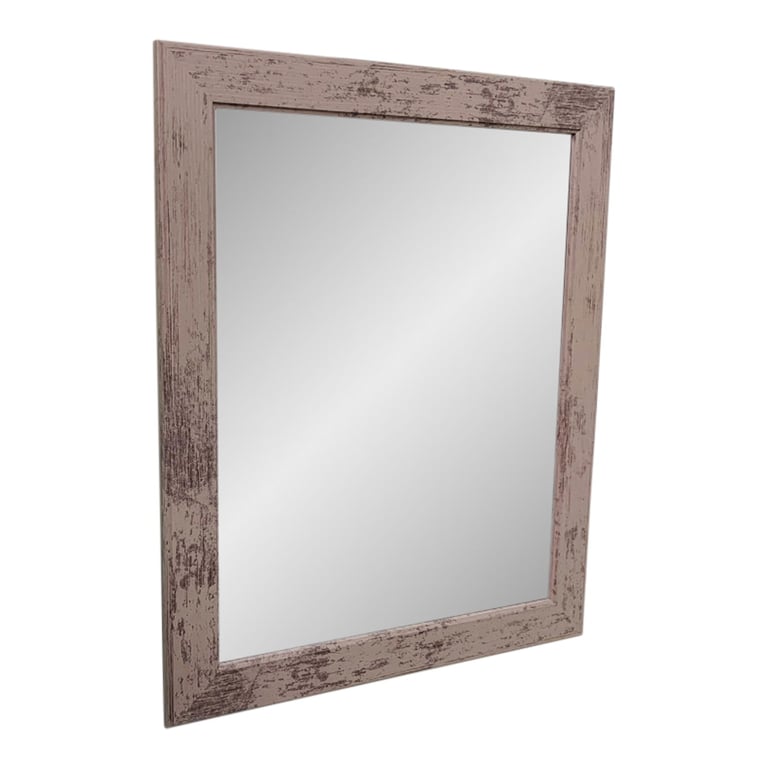 Grey Wooden Distressed Mirror 60x50cm - Neutral Home Decor Wall Hanging