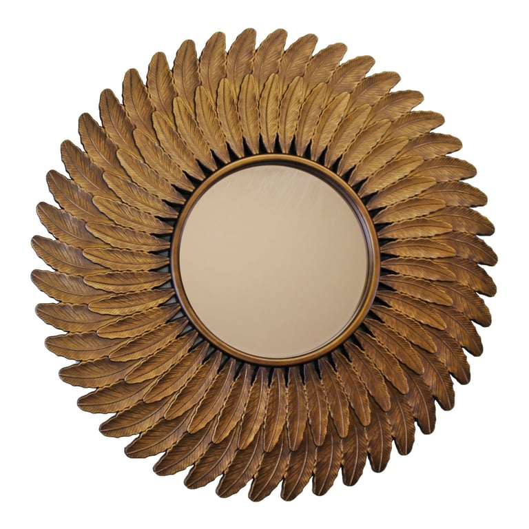 Bronze Effect Feather Frame Wall Mirror - Luxurious Art Deco Design