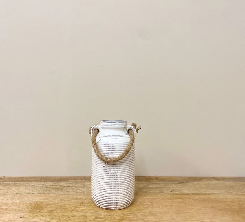 Natural Stone Vase with Rope Handle - Roman Inspired Home Decor